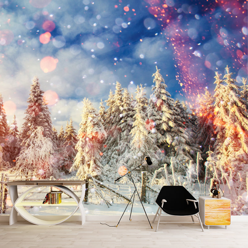 Full Size Modern Mural Decal Brown Snow Scene with Morning Sunlight Wall Covering, Custom Made Brown Clearhalo 'Wall Decor' 'Wall Mural' 1502144