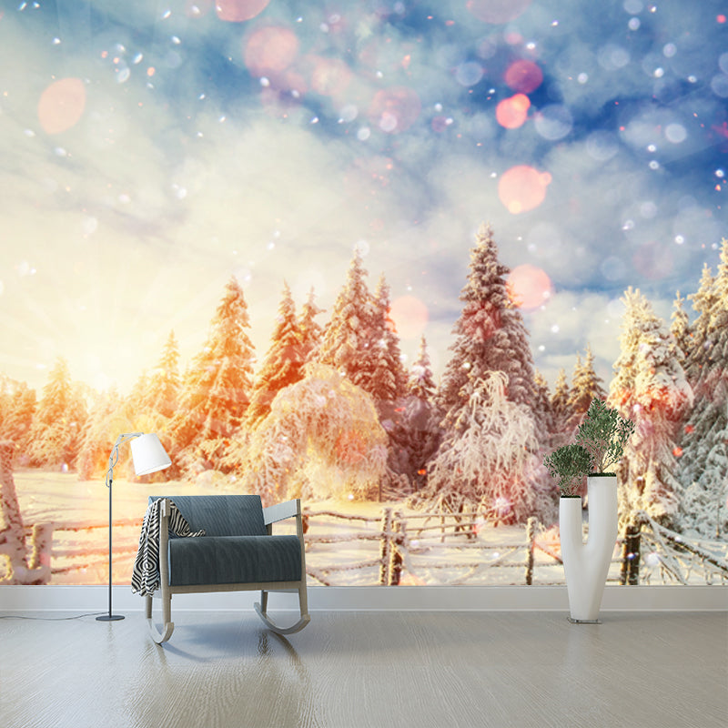 Full Size Modern Mural Decal Brown Snow Scene with Morning Sunlight Wall Covering, Custom Made Clearhalo 'Wall Decor' 'Wall Mural' 1502145