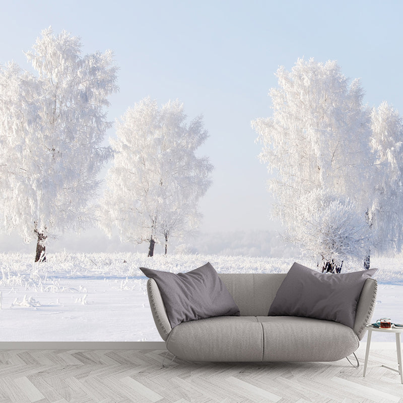 Extra Large Landscape Mural Nordic Pure Snow World Wall Art in White for Living Room White Clearhalo 'Wall Decor' 'Wall Mural' 1502164