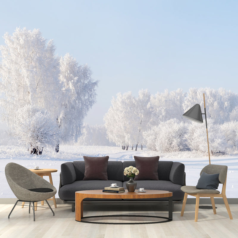 Extra Large Landscape Mural Nordic Pure Snow World Wall Art in White for Living Room Clearhalo 'Wall Decor' 'Wall Mural' 1502165