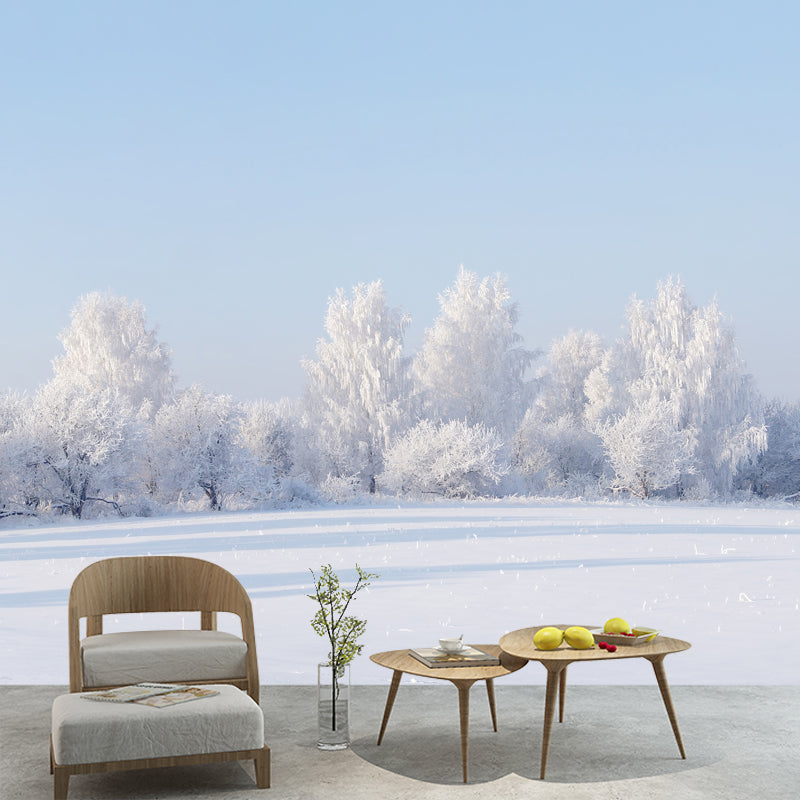 Extra Large Landscape Mural Nordic Pure Snow World Wall Art in White for Living Room Clearhalo 'Wall Decor' 'Wall Mural' 1502166