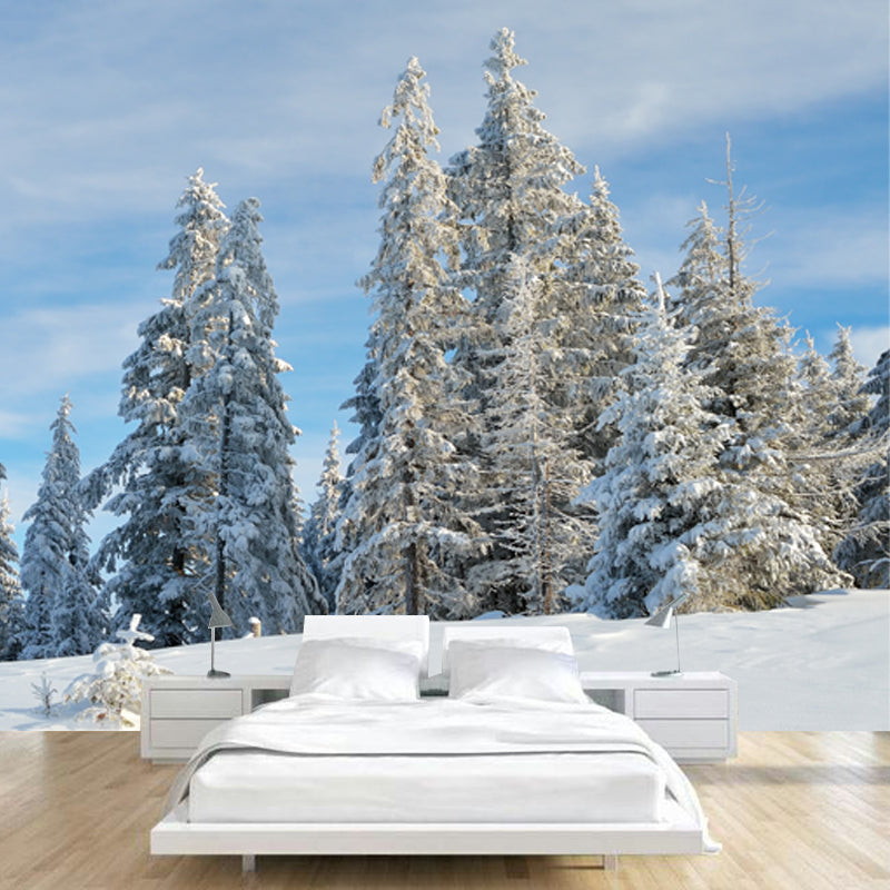 Photography Snowfield Cypress Mural Full-Size Wall Decor Above Bed, Personalized Size Clearhalo 'Wall Decor' 'Wall Mural' 1502186