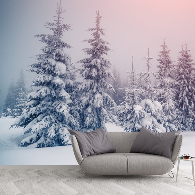 Pink Sky Snow Cypress Mural Wallpaper Washable Contemporary Bedroom Wall Art, Non-Woven Clearhalo 'Wall Decor' 'Wall Mural' 1502195