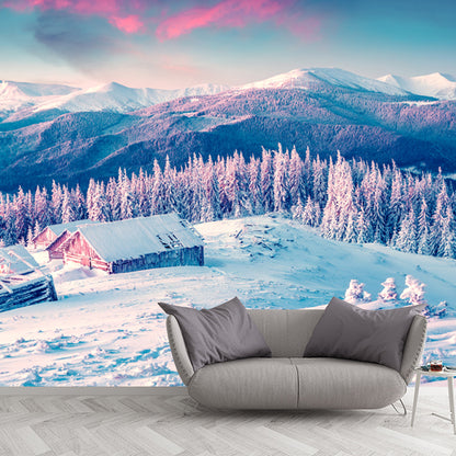 Scandinavian Snow Mountain Scenery Mural Blue Living Room Wall Art, Made to Measure Blue Clearhalo 'Wall Decor' 'Wall Mural' 1502209