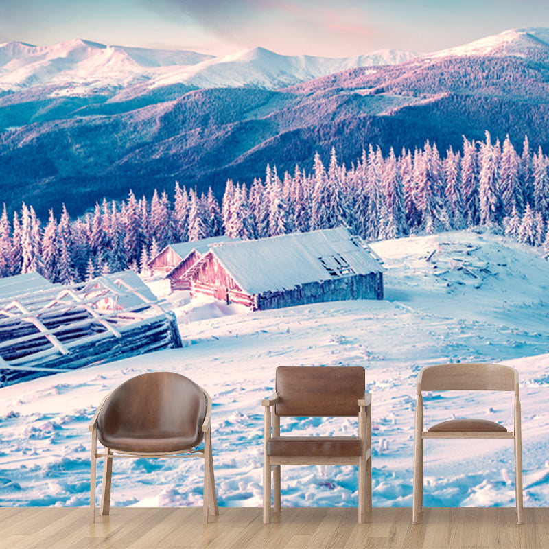 Scandinavian Snow Mountain Scenery Mural Blue Living Room Wall Art, Made to Measure Clearhalo 'Wall Decor' 'Wall Mural' 1502210