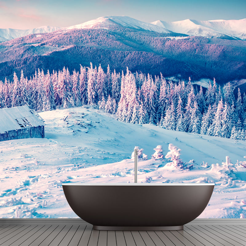 Scandinavian Snow Mountain Scenery Mural Blue Living Room Wall Art, Made to Measure Clearhalo 'Wall Decor' 'Wall Mural' 1502211