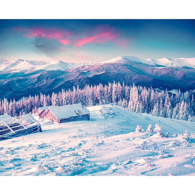 Scandinavian Snow Mountain Scenery Mural Blue Living Room Wall Art, Made to Measure Clearhalo 'Wall Decor' 'Wall Mural' 1502212