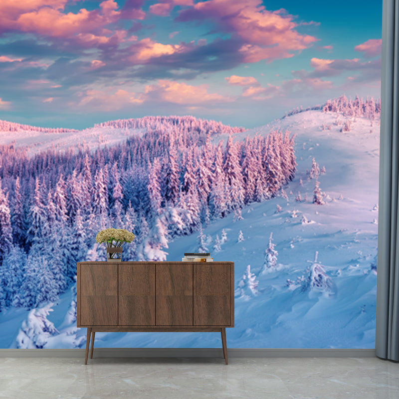 Modern Sundown Snow Landscape Mural Blue-Purple Moisture Resistant Wall Decor for Home Blue Clearhalo 'Wall Decor' 'Wall Mural' 1502214