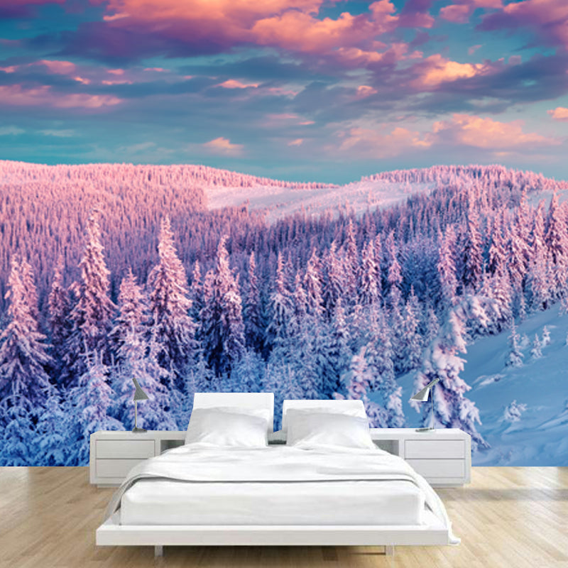 Modern Sundown Snow Landscape Mural Blue-Purple Moisture Resistant Wall Decor for Home Clearhalo 'Wall Decor' 'Wall Mural' 1502215