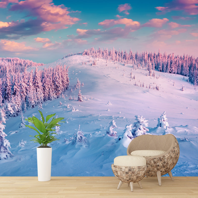 Modern Sundown Snow Landscape Mural Blue-Purple Moisture Resistant Wall Decor for Home Clearhalo 'Wall Decor' 'Wall Mural' 1502216