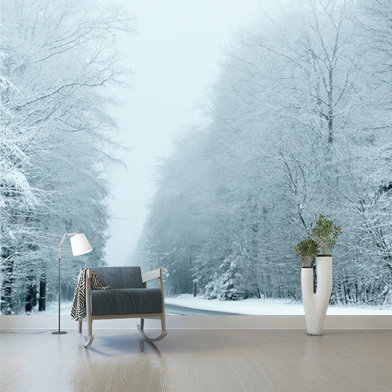 Photography Highway Snow Forest Mural Large Size Wall Covering for Home, Custom Print Clearhalo 'Wall Decor' 'Wall Mural' 1502231