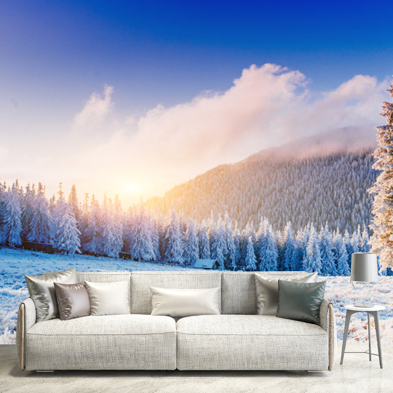 Blue Snow Mountain Sunrise Mural Stain-Proof Wall Art for Home Gallery, Made to Measure Clearhalo 'Wall Decor' 'Wall Mural' 1502250