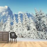 Winter Snow Cypress Scenery Mural Modern Non-Woven Fabric Wall Covering in White Clearhalo 'Wall Decor' 'Wall Mural' 1502266