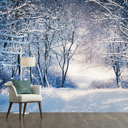 Grey Snowy Bare Trees Mural Wallpaper Water-Proof Modernist Bedroom Wall Covering Grey Clearhalo 'Wall Decor' 'Wall Mural' 1502279