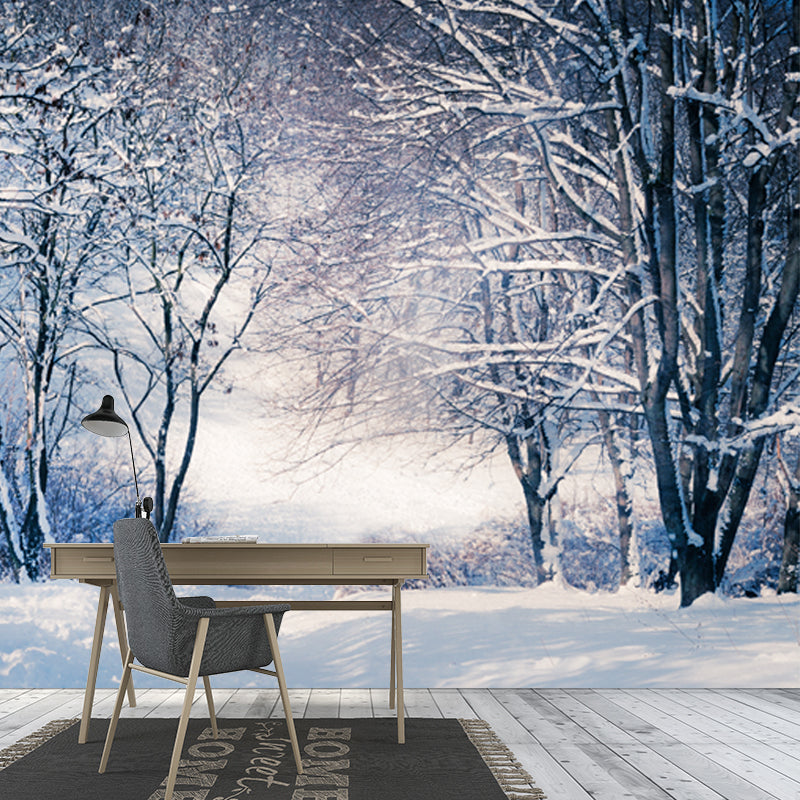 Grey Snowy Bare Trees Mural Wallpaper Water-Proof Modernist Bedroom Wall Covering Clearhalo 'Wall Decor' 'Wall Mural' 1502281