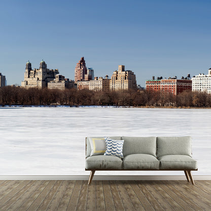 Photo Print Winter Metropolis Mural for Accent Wall, White, Customized Size Available White Clearhalo 'Wall Decor' 'Wall Mural' 1502314