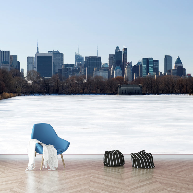 Photo Print Winter Metropolis Mural for Accent Wall, White, Customized Size Available Clearhalo 'Wall Decor' 'Wall Mural' 1502316