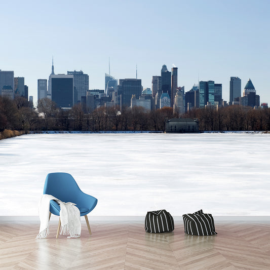 Photo Print Winter Metropolis Mural for Accent Wall, White, Customized Size Available Clearhalo 'Wall Decor' 'Wall Mural' 1502316