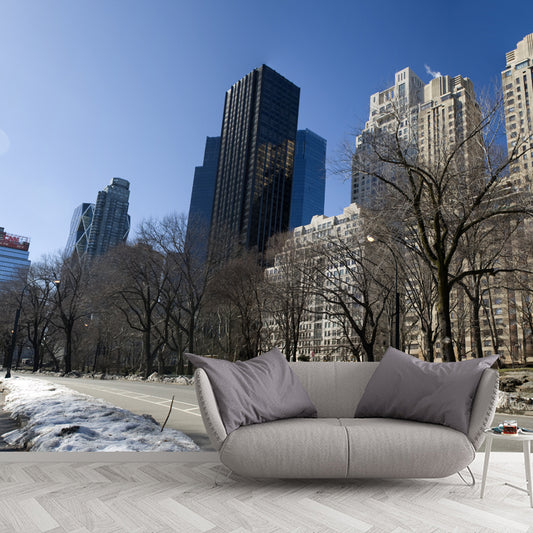 Contemporary Winter Street Scene Mural Brown Moisture Resistant Wall Art for Living Room Clearhalo 'Wall Decor' 'Wall Mural' 1502321