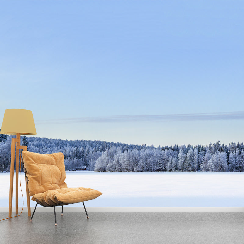 Snowy Forest Open Land Mural Modern Stain Resistant Bedroom Wall Art, Custom Made White Clearhalo 'Wall Decor' 'Wall Mural' 1502334