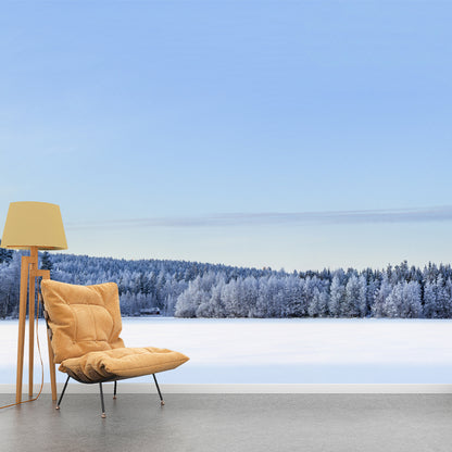 Snowy Forest Open Land Mural Modern Stain Resistant Bedroom Wall Art, Custom Made White Clearhalo 'Wall Decor' 'Wall Mural' 1502334