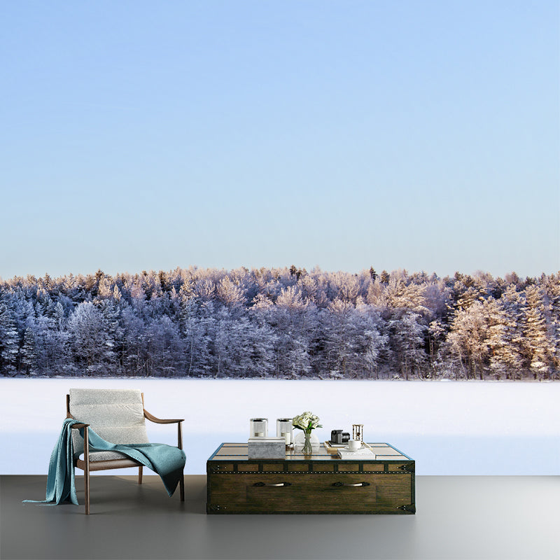 Snowy Forest Open Land Mural Modern Stain Resistant Bedroom Wall Art, Custom Made Clearhalo 'Wall Decor' 'Wall Mural' 1502336