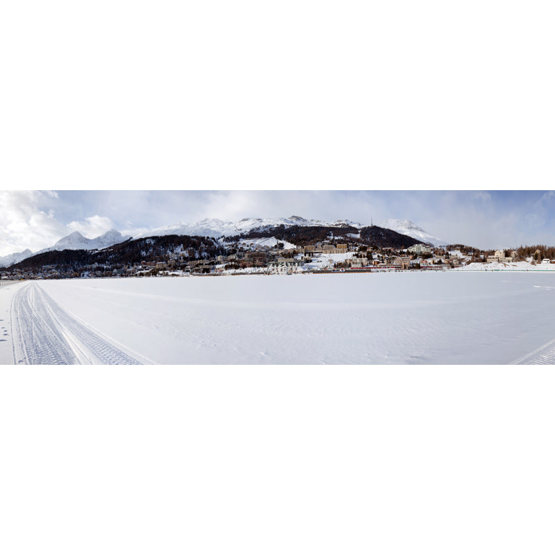 Non-Woven Large White Mural Modern Mountain Village Snow Landscape Wall Decor, Made to Measure Clearhalo 'Wall Decor' 'Wall Mural' 1502342