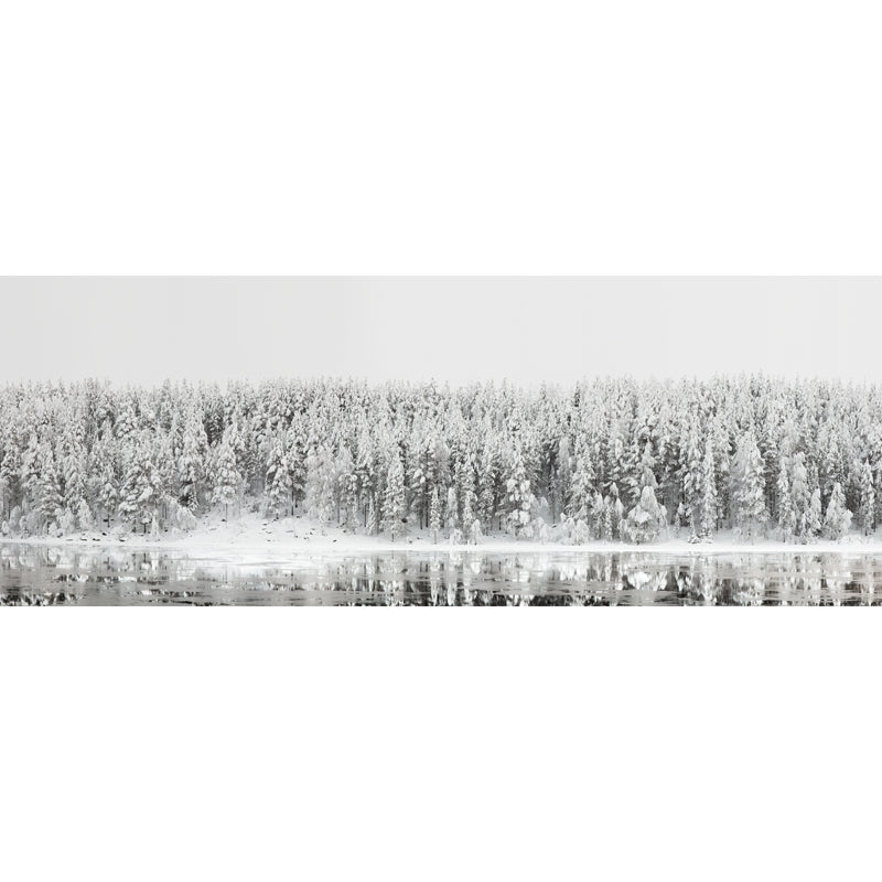 Modern Riverside Snowy Forest Mural Above Bed Personalized Size Wall Art in Grey Clearhalo 'Wall Decor' 'Wall Mural' 1502357