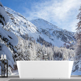 Blue Sky Snow Forest Mural Decal Stain-Resistant Modernist Living Room Wall Covering Clearhalo 'Wall Decor' 'Wall Mural' 1502361