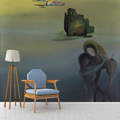 Blue Surrealist Wall Mural Full-Size Gradiva Finds the Anthropomorphic Ruins Wall Art Blue Clearhalo 'Wall Decor' 'Wall Mural' 1502563