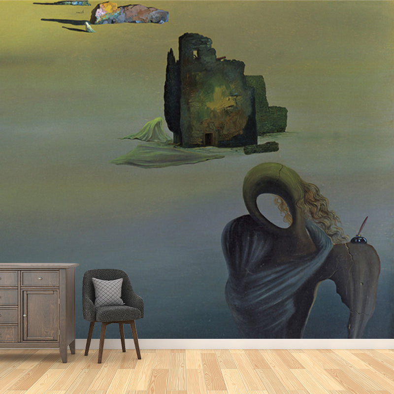 Blue Surrealist Wall Mural Full-Size Gradiva Finds the Anthropomorphic Ruins Wall Art Clearhalo 'Wall Decor' 'Wall Mural' 1502564