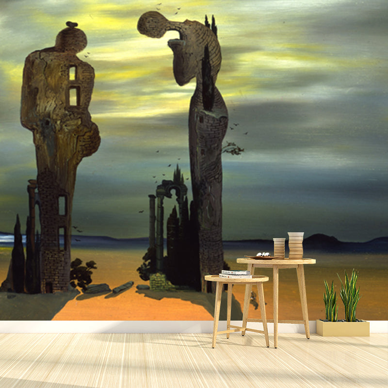 Large Surrealism Wallpaper Mural Brown Archeological Reminiscence Millets Angelus Wall Covering, Custom Size Clearhalo 'Wall Decor' 'Wall Mural' 1502569