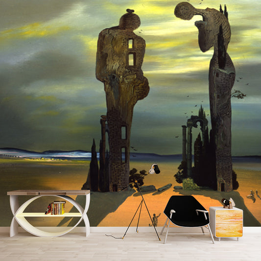 Large Surrealism Wallpaper Mural Brown Archeological Reminiscence Millets Angelus Wall Covering, Custom Size Clearhalo 'Wall Decor' 'Wall Mural' 1502570