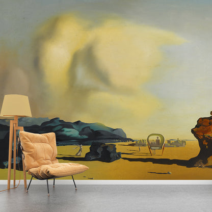 Moment De Transition Wall Mural Yellow Surrealism Style Wall Decor for Living Room Yellow Clearhalo 'Wall Decor' 'Wall Mural' 1502573