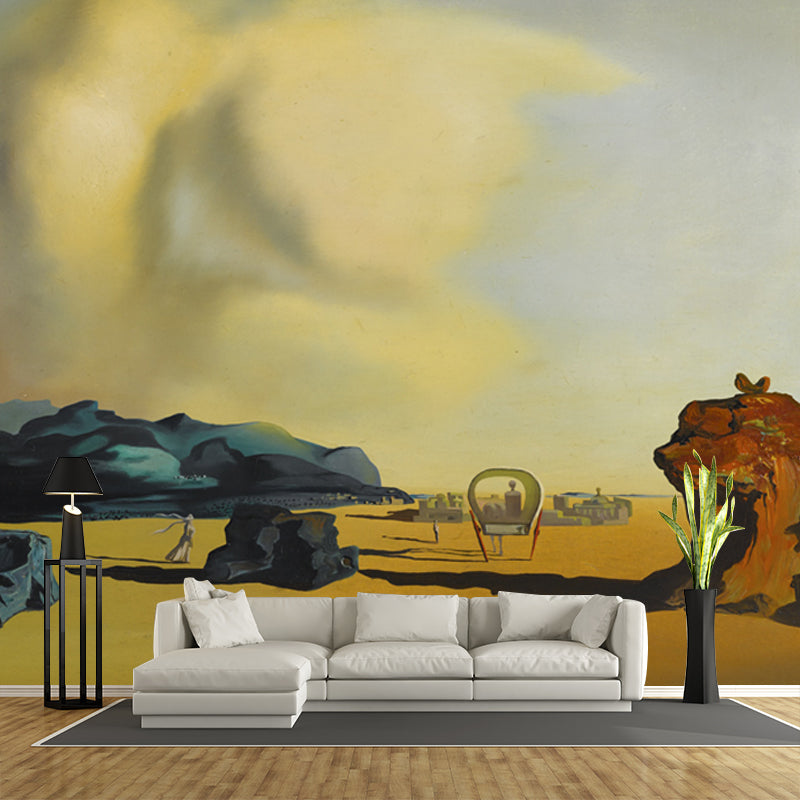 Moment De Transition Wall Mural Yellow Surrealism Style Wall Decor for Living Room Clearhalo 'Wall Decor' 'Wall Mural' 1502574