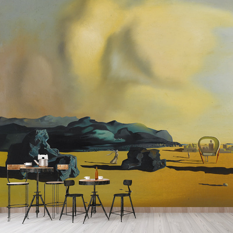Moment De Transition Wall Mural Yellow Surrealism Style Wall Decor for Living Room Clearhalo 'Wall Decor' 'Wall Mural' 1502575