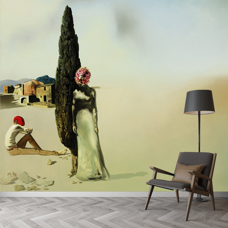 Green Necrophiliac Springtime Mural Decal Stain-Resistant Surrealist Bedroom Wall Decor Green Clearhalo 'Wall Decor' 'Wall Mural' 1502593