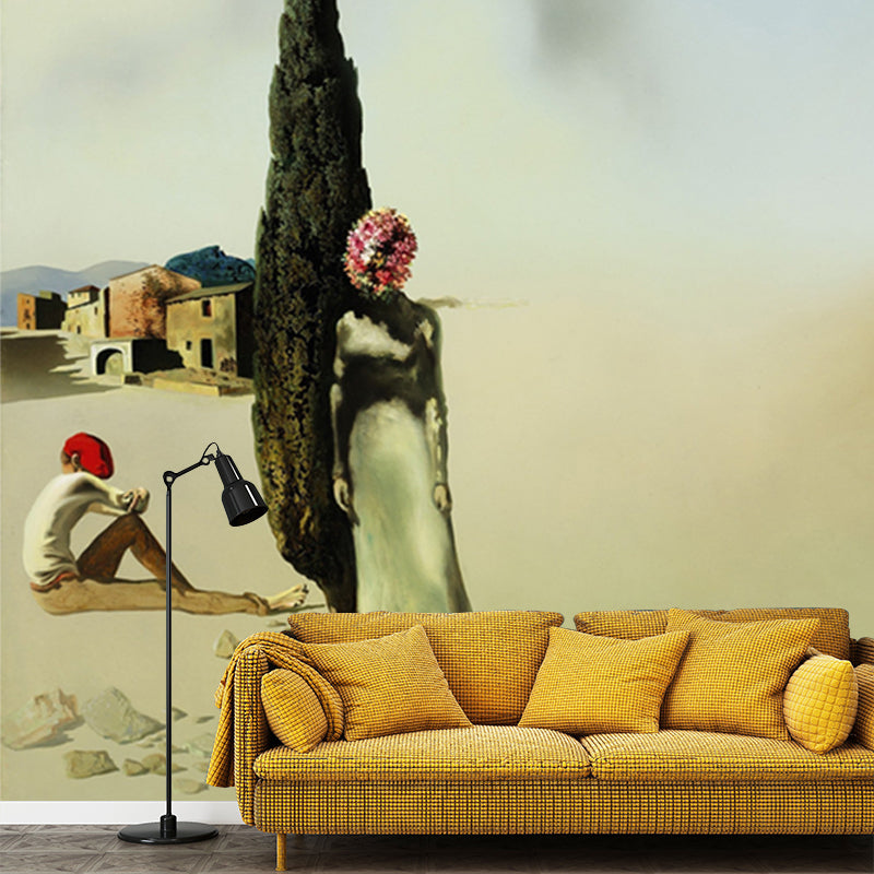 Green Necrophiliac Springtime Mural Decal Stain-Resistant Surrealist Bedroom Wall Decor Clearhalo 'Wall Decor' 'Wall Mural' 1502594