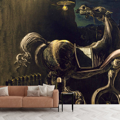 Non-Woven Washable Mural Surreal Debris of an Automobile Giving Birth to a Blind Horse Biting a Telephone Wall Art Gold Clearhalo 'Wall Decor' 'Wall Mural' 1502598
