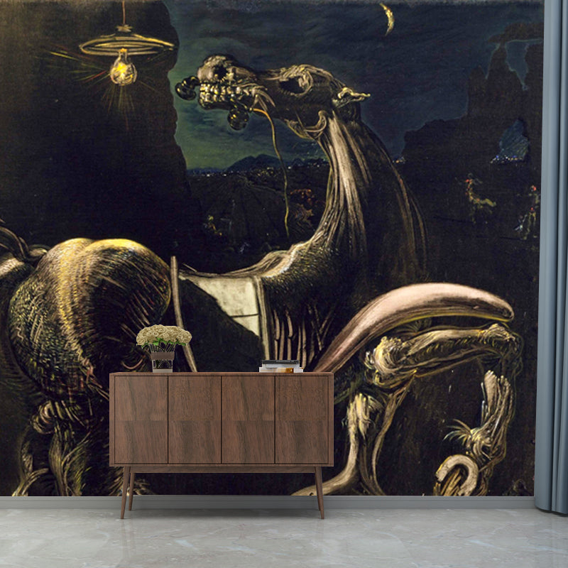 Non-Woven Washable Mural Surreal Debris of an Automobile Giving Birth to a Blind Horse Biting a Telephone Wall Art Clearhalo 'Wall Decor' 'Wall Mural' 1502599