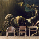 Non-Woven Washable Mural Surreal Debris of an Automobile Giving Birth to a Blind Horse Biting a Telephone Wall Art Clearhalo 'Wall Decor' 'Wall Mural' 1502600