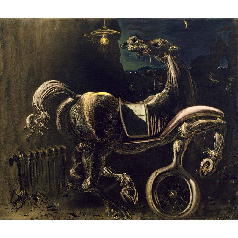 Non-Woven Washable Mural Surreal Debris of an Automobile Giving Birth to a Blind Horse Biting a Telephone Wall Art Clearhalo 'Wall Decor' 'Wall Mural' 1502601