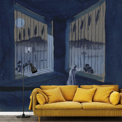 Waterproof Imprisonment Painting Mural Surrealistic Non-Woven Cloth Wall Art, Custom Size Blue Clearhalo 'Wall Decor' 'Wall Mural' 1502638