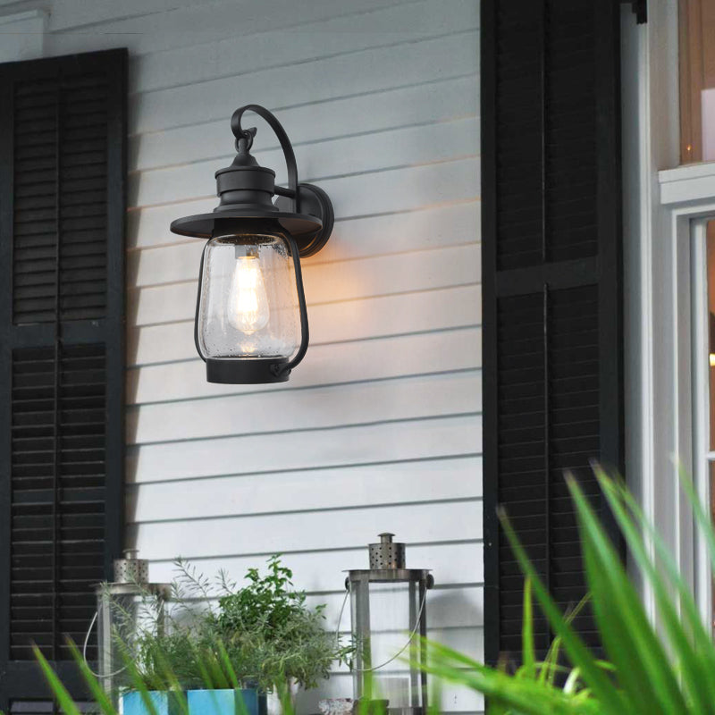 1 Bulb Armed Wall Mounted Light Fixture Vintage Black Clear Seedy Glass Lighting Clearhalo 'Industrial wall lights' 'Industrial' 'Middle century wall lights' 'Tiffany' 'Wall Lamps & Sconces' 'Wall Lights' Lighting' 150266