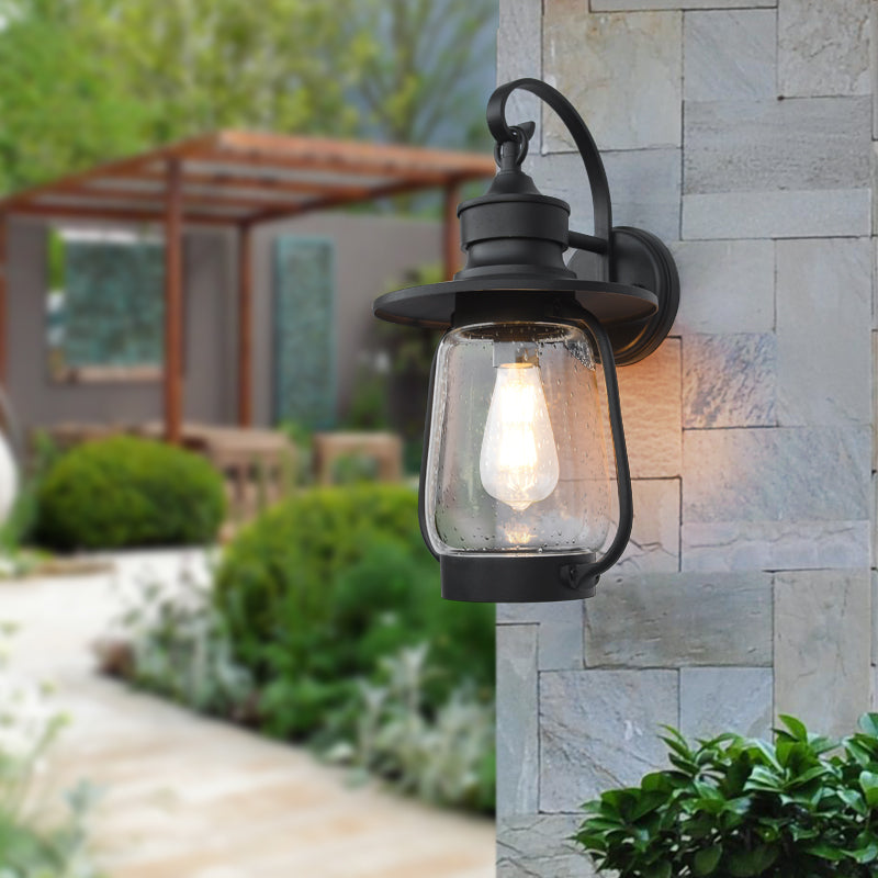 1 Bulb Armed Wall Mounted Light Fixture Vintage Black Clear Seedy Glass Lighting Clearhalo 'Industrial wall lights' 'Industrial' 'Middle century wall lights' 'Tiffany' 'Wall Lamps & Sconces' 'Wall Lights' Lighting' 150267