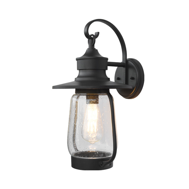1 Bulb Armed Wall Mounted Light Fixture Vintage Black Clear Seedy Glass Lighting Black Clearhalo 'Industrial wall lights' 'Industrial' 'Middle century wall lights' 'Tiffany' 'Wall Lamps & Sconces' 'Wall Lights' Lighting' 150268