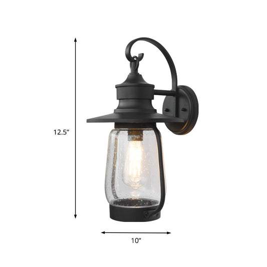 1 Bulb Armed Wall Mounted Light Fixture Vintage Black Clear Seedy Glass Lighting Clearhalo 'Industrial wall lights' 'Industrial' 'Middle century wall lights' 'Tiffany' 'Wall Lamps & Sconces' 'Wall Lights' Lighting' 150269