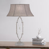 1 Bulb Flared Table Light Traditional Gold/Silver Fabric Shade Nightstand Lamp with X-Shape Crystal Base Silver Clearhalo 'Lamps' 'Table Lamps' Lighting' 1502784