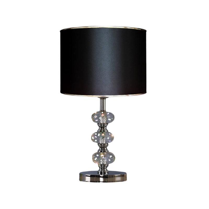 Traditional Barrel Nightstand Lighting 1-Light Fabric Reading Lamp in Black/Silver/Gold with Crystal Column Clearhalo 'Lamps' 'Table Lamps' Lighting' 1502793