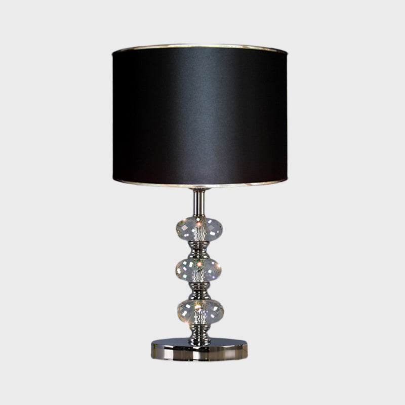Traditional Barrel Nightstand Lighting 1-Light Fabric Reading Lamp in Black/Silver/Gold with Crystal Column Clearhalo 'Lamps' 'Table Lamps' Lighting' 1502794